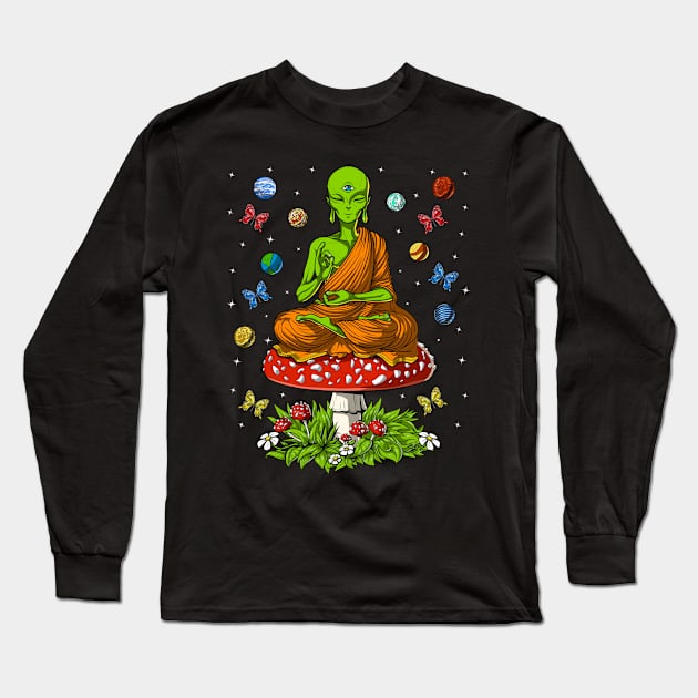 Mushroom Alien Buddha Long Sleeve T-Shirt by underheaven